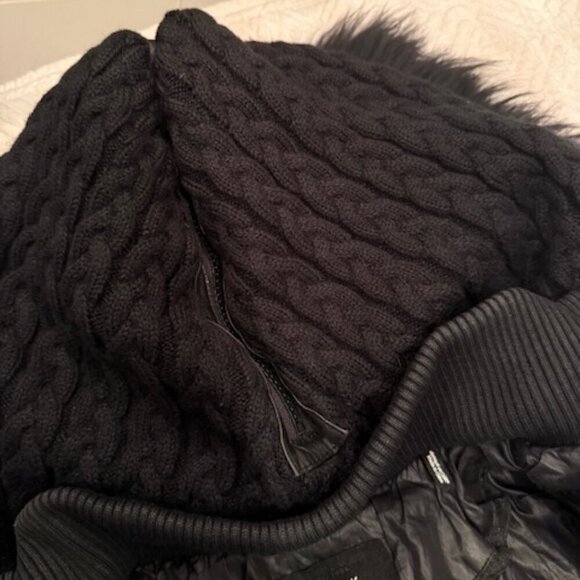 Black Down Parka with Leather Details and Removable Fur, Rudsak, US M - Picture 8 of 9